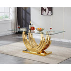 7-Piece Elegant Glass Dining Set with 70 Table and 6 Beige Chairs