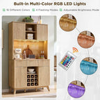 72" Tall luted Coee Bar Cabinet with Ample Storage, ern Buet Sideboard with Glass Holder/Wine Rack/Led Lights/Charging Station,