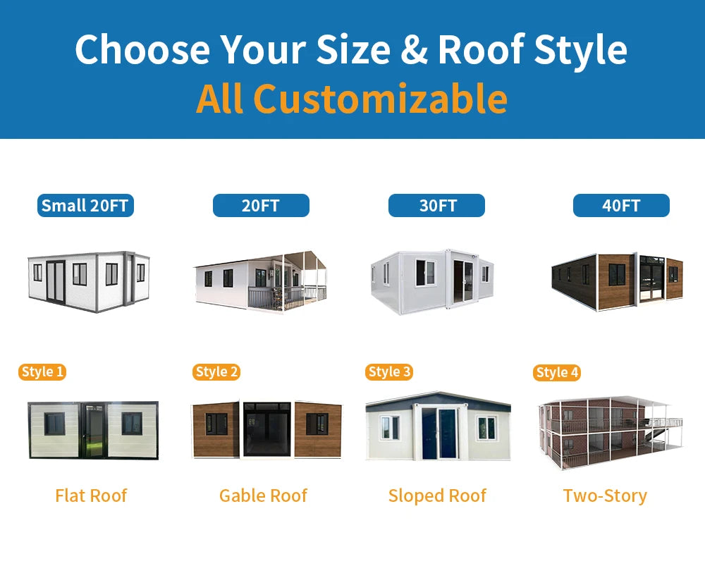 Luxury 1-4 Bedroom Extendable Modular Container Villa Foldable Portable Houses with Kitchen 20ft and 40ft Sizes Tiny Homes