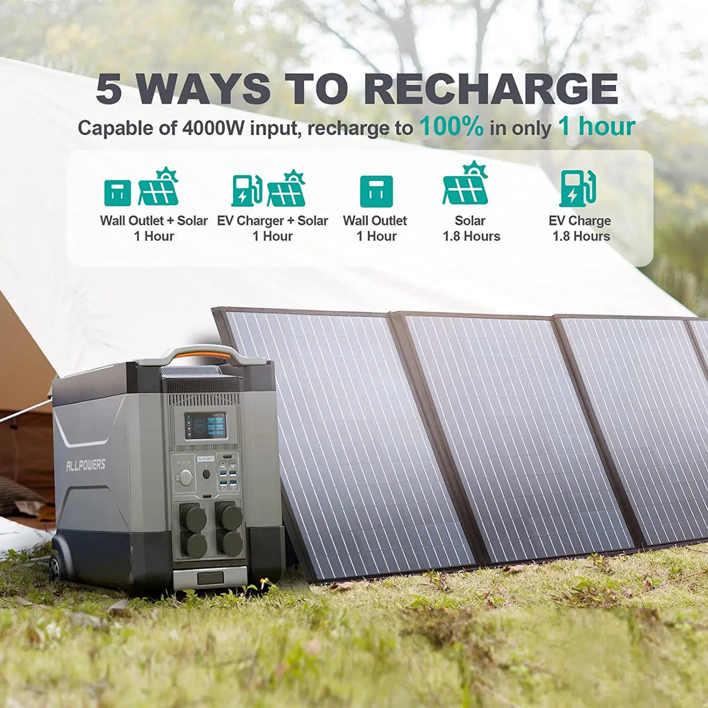 ALLPOWERS Solar Generator R4000 with 400W Solar Panel, 4 X 4000W (6000W Surge) AC Outlets, 3600Wh Portable Power Station