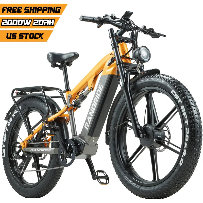 US STOCK RANDRIDE YX80 2000W Dual Motor All-Terrain E-Bike 48V 20Ah Long Range Full Suspension 7-Speed Off-Road Electric Bike
