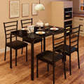 Modern Black Glass Dining Table With Four Matching Chairs, Compact Rectangle Set For Kitchen Or Breakfast Nook