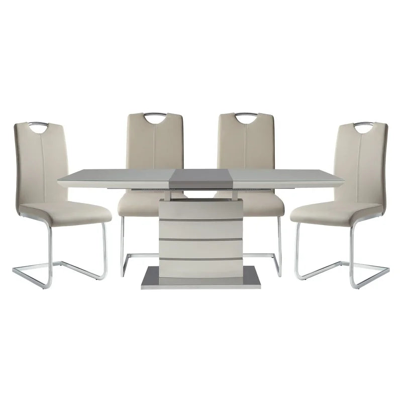 Contemporary 5-Piece Dining Set with Extendable Table and Metal Frame Chairs