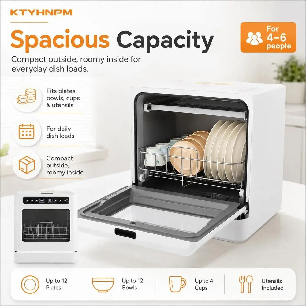 Countertop Dishwasher 800W Portable Mini Dishwasher 6.8L/1.8 Touch Controls Gallon Portable Dishwasher Countertop with 360° Rota