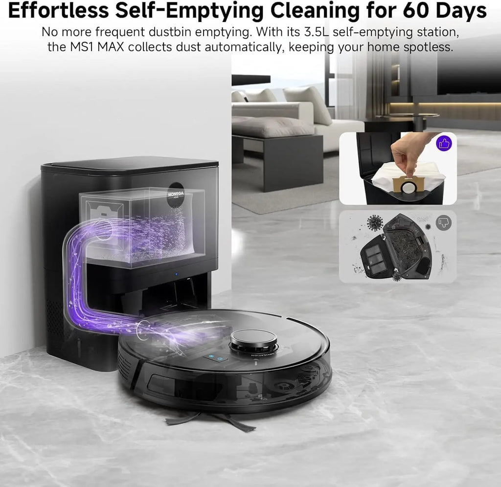 6000Pa Robot Vacuum & Mop with Self-Emptying Dock, LiDAR Navigation, 180min Runtime, App/Voice Control for Pet Hair & Hard Floors