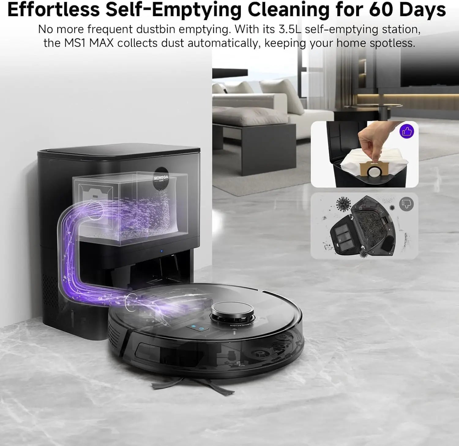 6000Pa Robot Vacuum & Mop with Self-Emptying Dock, LiDAR Navigation, 180min Runtime, App/Voice Control for Pet Hair & Hard Floors