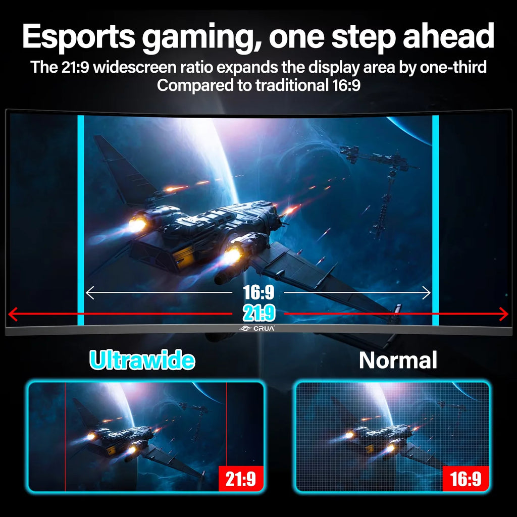 34 CRUA Gaming Monitor 34-inch Curved Ultrawide WQHD Monitor 3440 x 1440 R1500 Ultrawide Computer Monitor 144Hz VA Panel Display