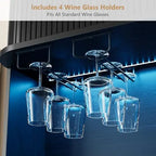 71-Inch Modern Fluted Bar Cabinet With Blue LED Backlight, 4 Integrated Wine Glass Holders, Storage Compartments And Coffee Area