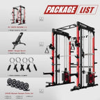 M Pro Smith Machine Package, All-in-One Power Cage with Weight Stack Set, Includes LAT Pulldown and Cable Crossover System for