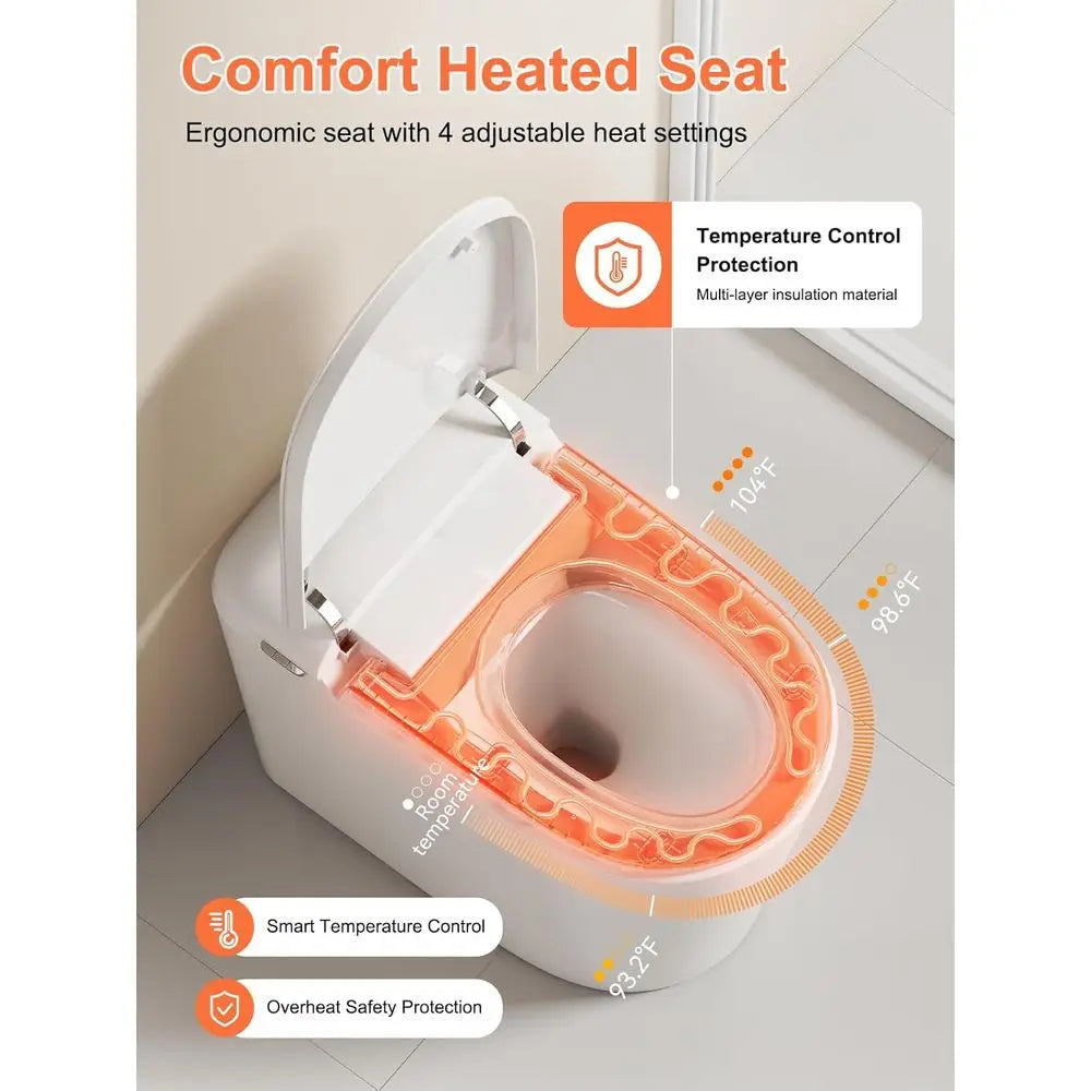 Smart Toilet with ADA Comfort Height Heated Seat, Night Light, Dual Auto Toilet Flushing, Foot Sensor Operation, Modern Elongate