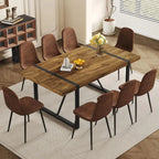8-Seat Wooden Dining Table with Suede Chairs Set for Kitchen & Dining Room