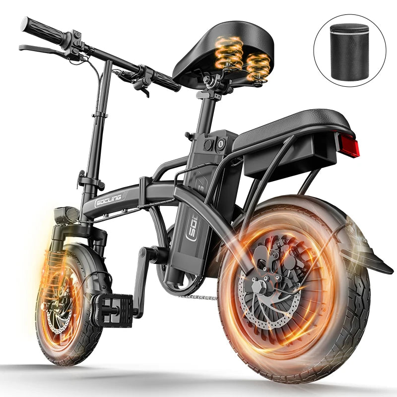 14'' Commuter Ebike 500W Motor, Removable Battery Max 19.9MPH Dural Disc Brake with  Two shock-absorbing models optional, Mini Electric Bicycle for Adults,College Students, Commuters & Urban Riding E-Bike