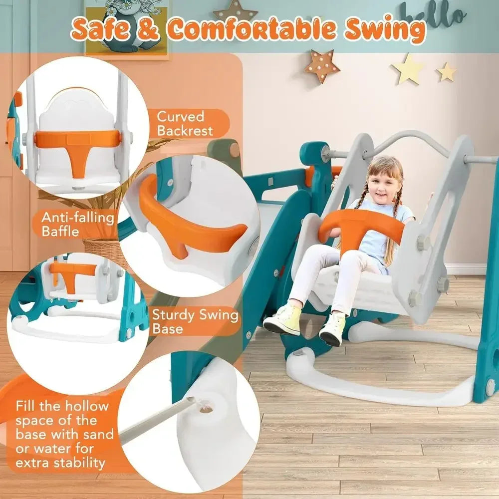 Toddler Swing and Slide Set with Basketball, Climber, and Tunnel - Outdoor Playground Equipment for Kids