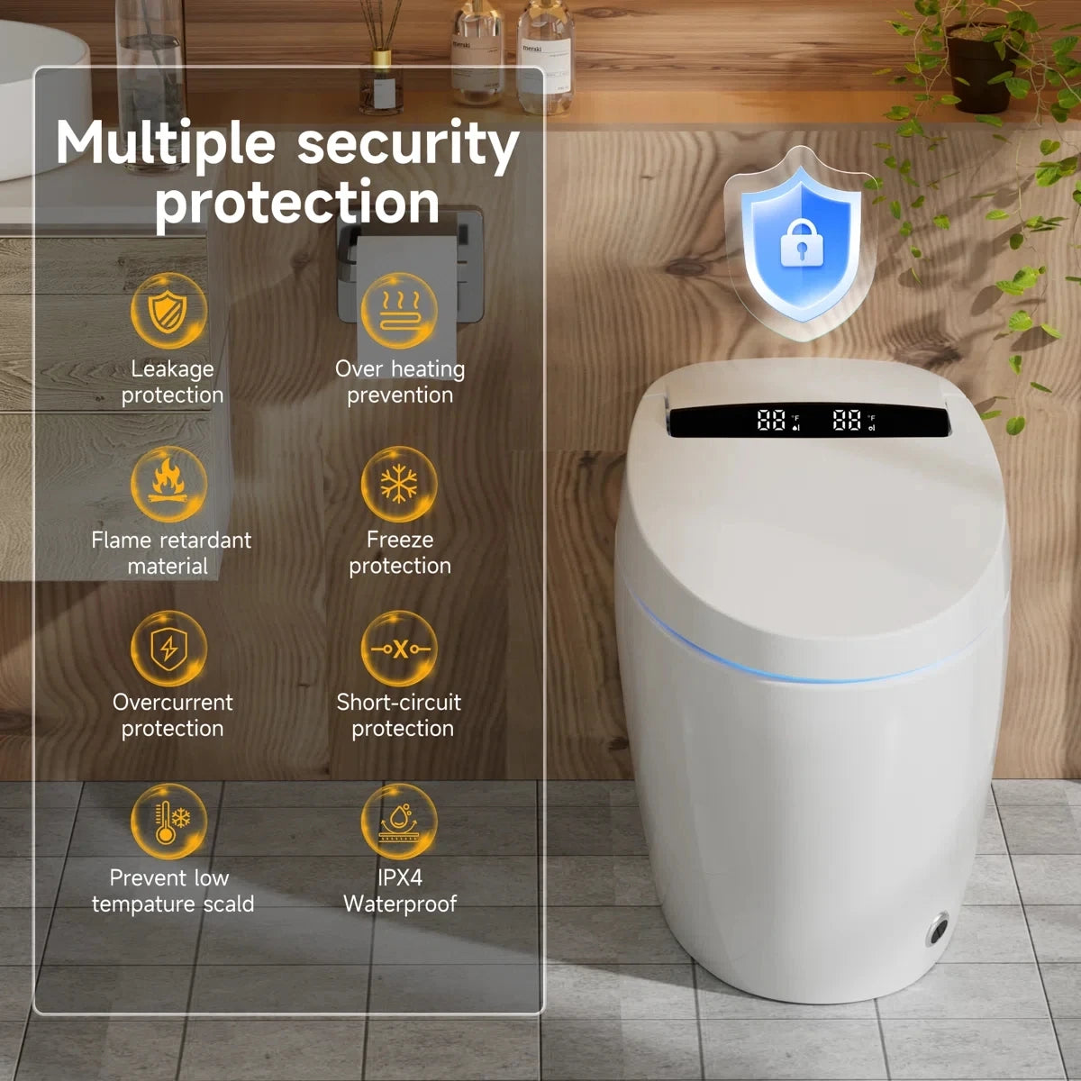 Smart Toilet with Tankless Bidet Wash, Auto Open Lid, 1.28 Gallons Auto Dual Flush, Heat Seat, Warm Wash/Dryer, Soft Closing