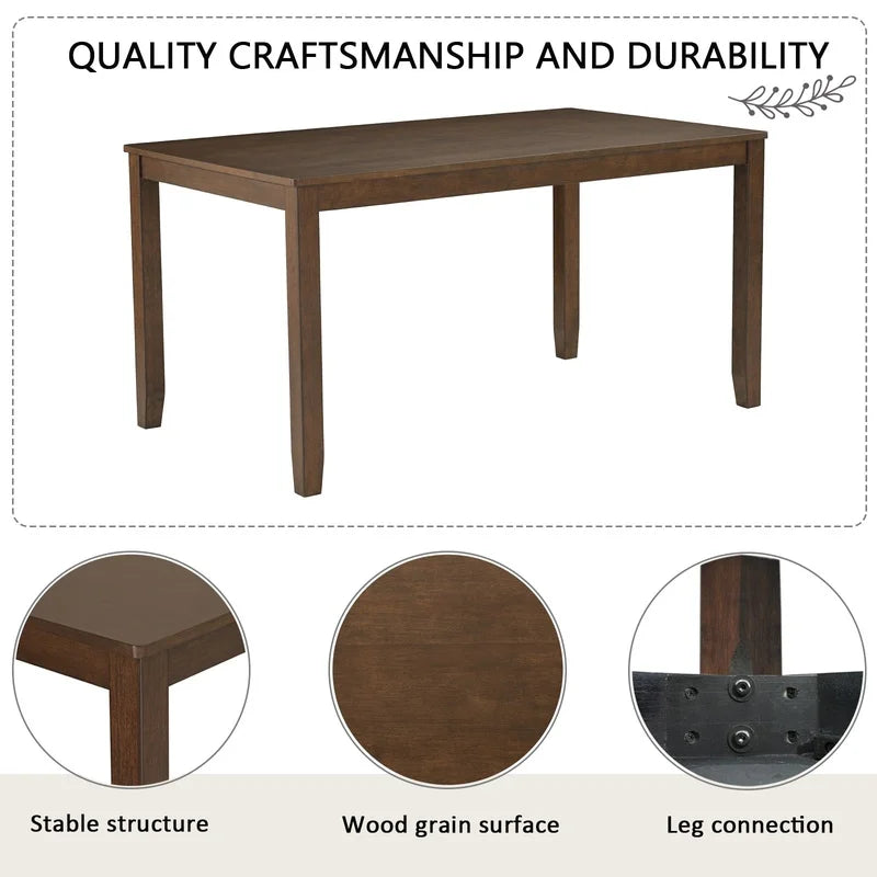 6-Piece Farmhouse Dining Set with Bench and Chairs, Dark Walnut Wooden Table for 6, Rustic Kitchen or Dining Room