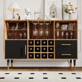 47 Wine Bar Cabinet with Storage, Wine Rack, Glass Holder, LED Light, and Charging Station - Wooden Black