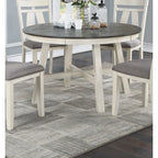5pc Round Dining Set with Gray Fabric Cushion Chairs, White Wooden Table Top, Modern Minimalist Design