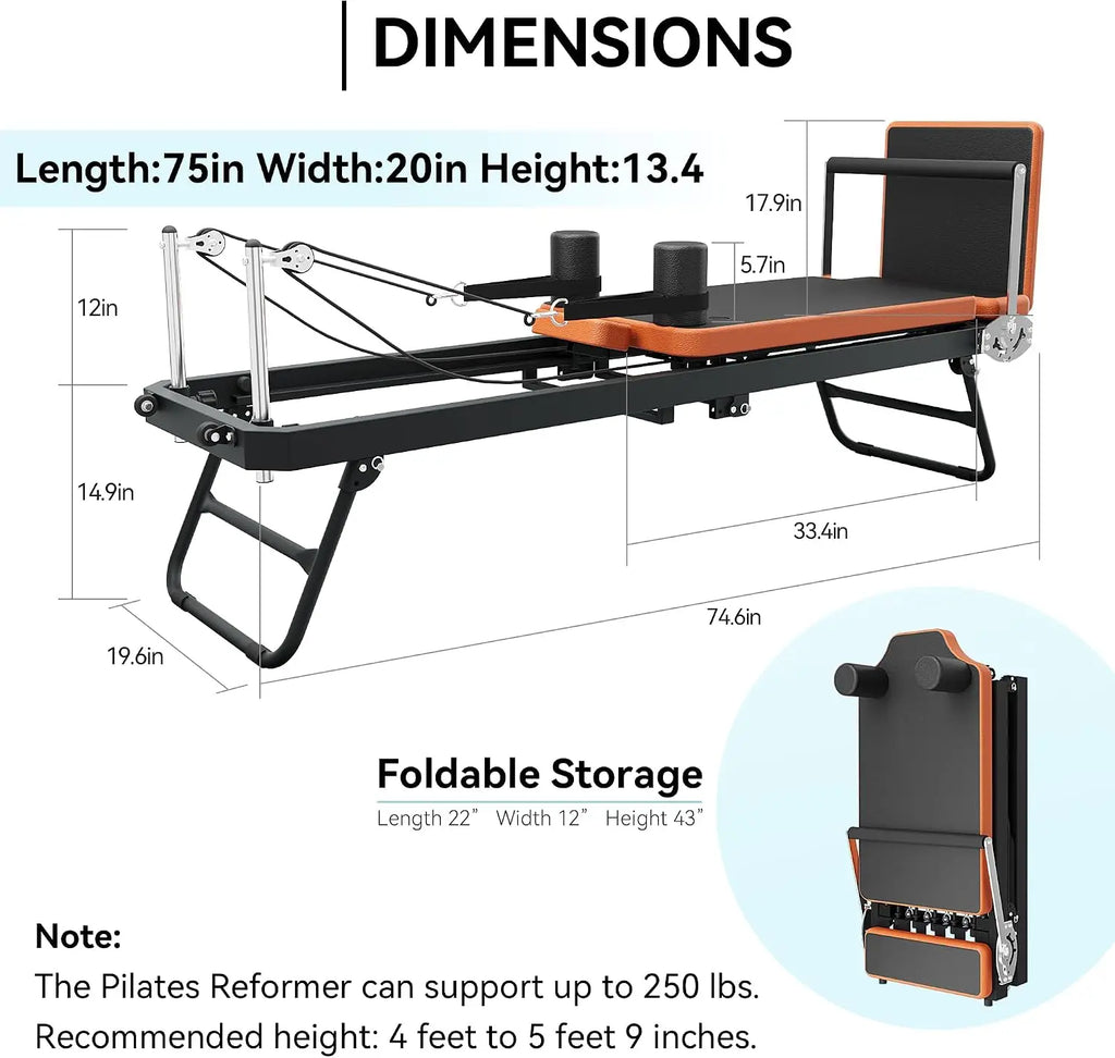 Foldable Pilates Reformer Machine, Studio Grade Pilates Equipment For Home Use and Gym Workout, Core Strength Training Fitness Station With Jump Board For Advanced And Beginner Users, Gray