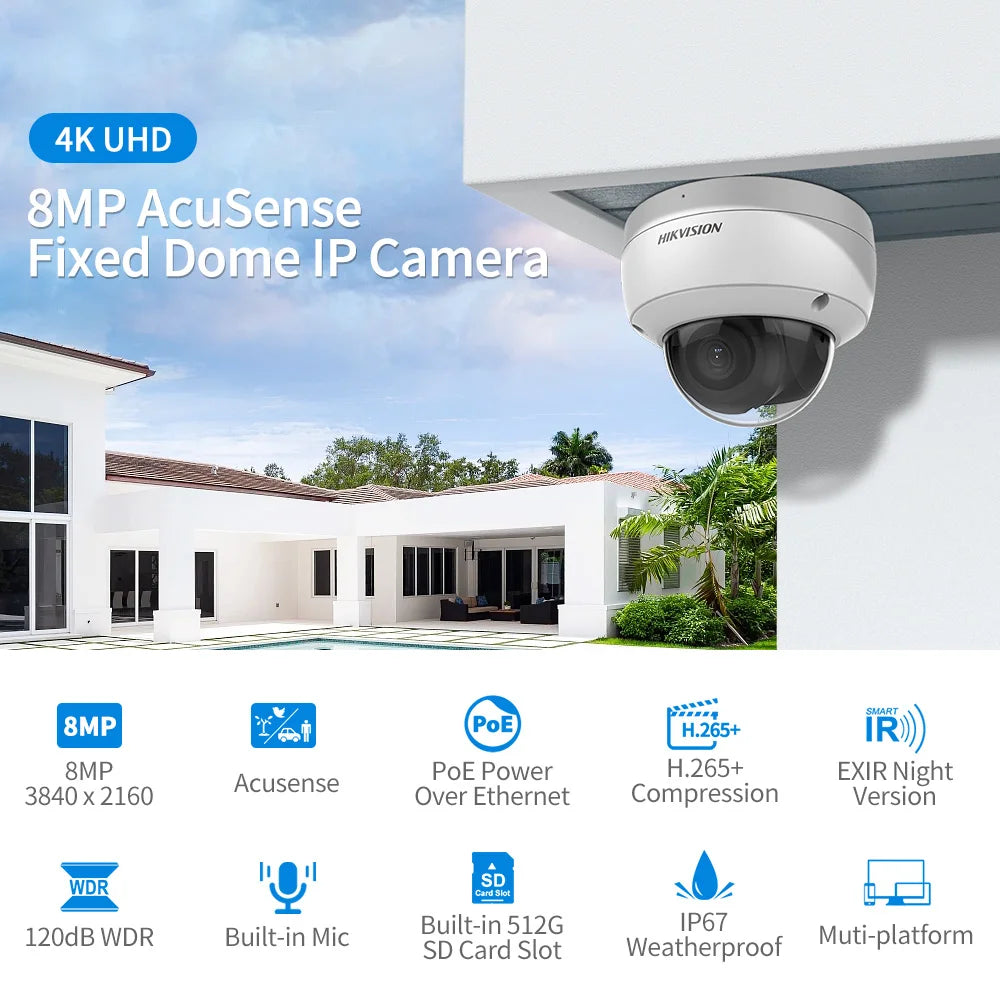 Hikvision 8CH 4K NVR Kit H.265 CCTV Security Camera System 8MP Audio 4K Vandal-Proof Dome POE Video Surveillance Set