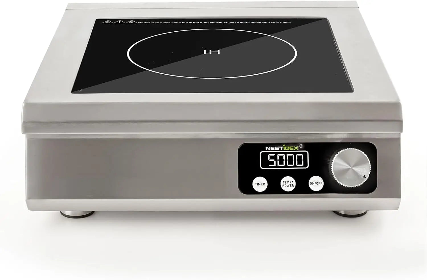 5000W Commercial Induction Cooktop, 208V 3-Phase Heavy-Duty Countertop Induction Burner, Electric Cooktop with 9.25" Copper Coil, 24H Timer for Commercial Kitchens