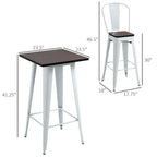 3 Piece Industrial Dining Table Set, Bar Height Bar Table and Chairs Set with Footrests for Bistro, Pub, White and Brown