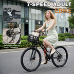 26" Electric Bike for Adults, 500W Peak Motor, 20MPH, 35+ Miles Range, 432Wh Battery, Commuter Ebike with Basket, 7-Speed, Lightweight