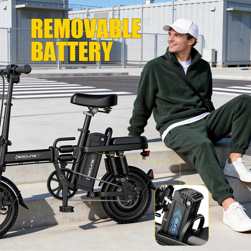 14'' Commuter Ebike 500W Motor, Removable Battery Max 19.9MPH Dural Disc Brake with  Two shock-absorbing models optional, Mini Electric Bicycle for Adults,College Students, Commuters & Urban Riding E-Bike