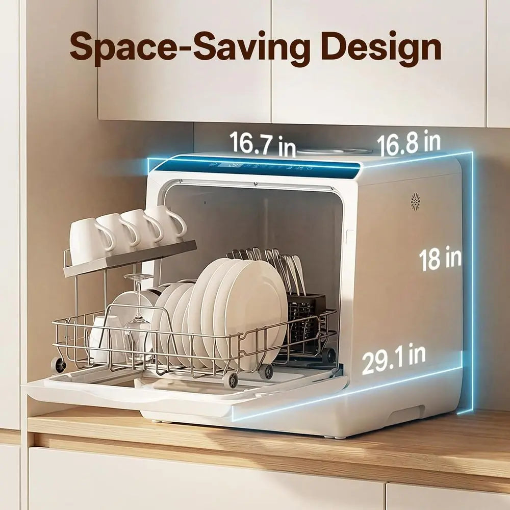 Portable Countertop Dishwashers, Compact Dishwashers with 5L Built-in Water Tank & Inlet Hose, 5 Washing Programs, Baby Care, Ai