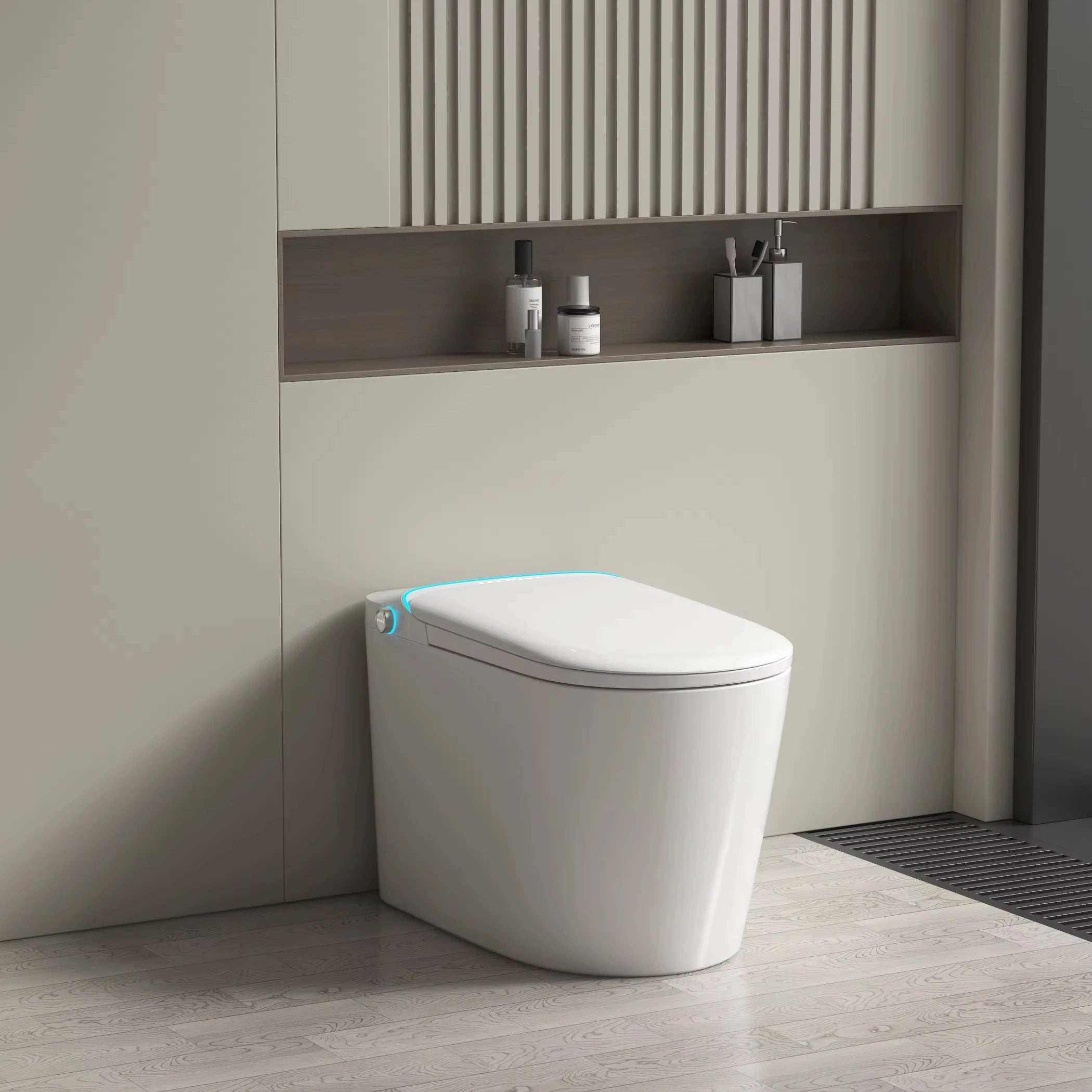 Auto Smart Toilet with Foot Sensor Flushing & Auto Open Lid, Heated Seat, IPX4 Waterproof, Female Wash & Warm Air Drying