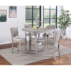 Modern Rustic Grey Square Dining Table Set with Shelves and Cushioned Chairs, 5-Piece Counter Height Furniture