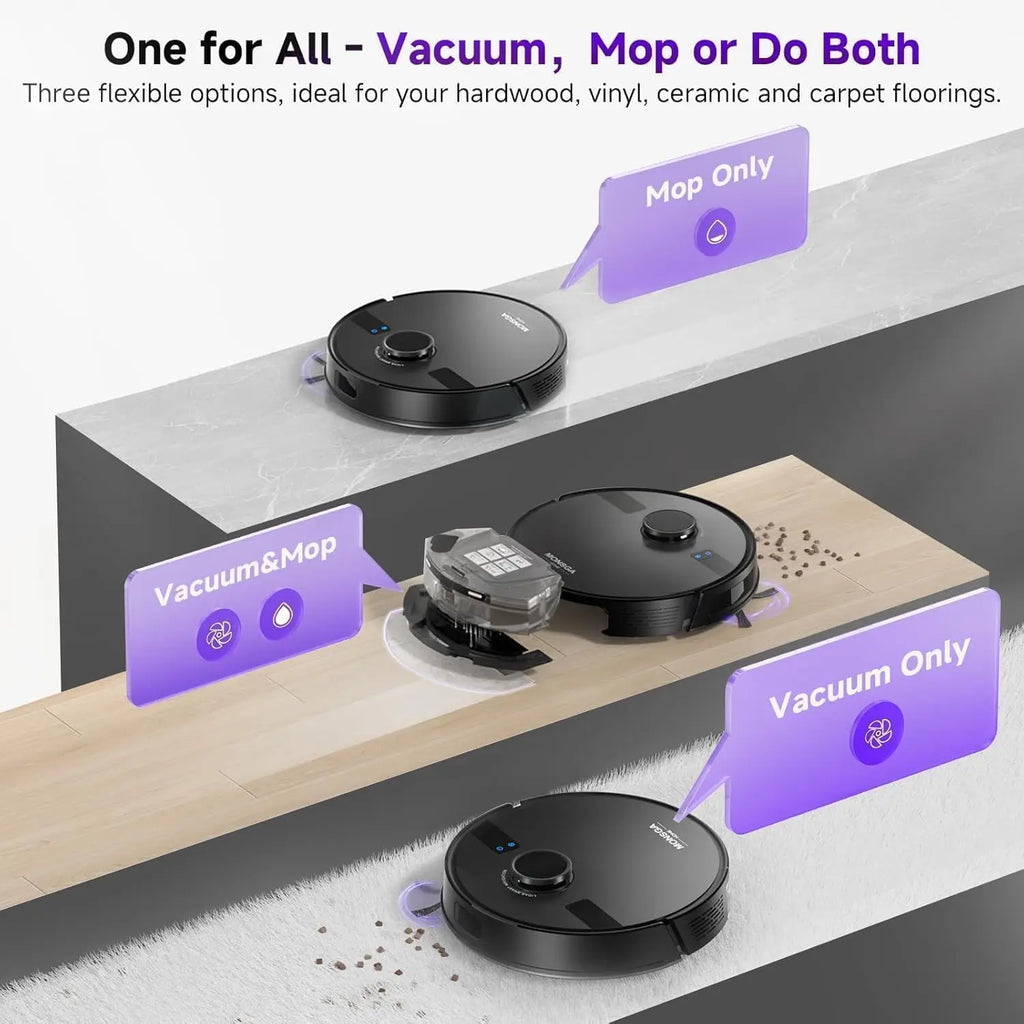 6000Pa Robot Vacuum & Mop with Self-Emptying Dock, LiDAR Navigation, 180min Runtime, App/Voice Control for Pet Hair & Hard Floors