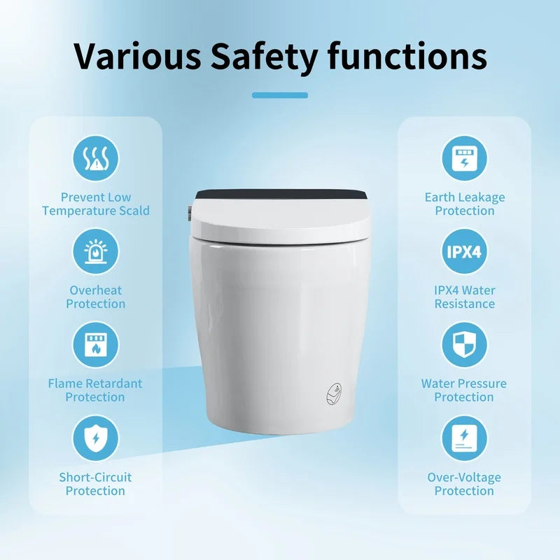 Smart One-Piece Bidet Toilet with Auto Flush, Heated Seat, Warm Water, Dry Function, Adjustable Temperature, Remote Control