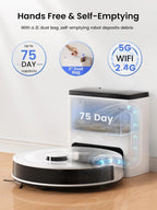 Robot Vacuum and Mop with 75-Day Self-Emptying, 6000Pa Suction, LiDAR Mapping, 140 Min Runtime for Carpet, WiFi/APP/Alexa