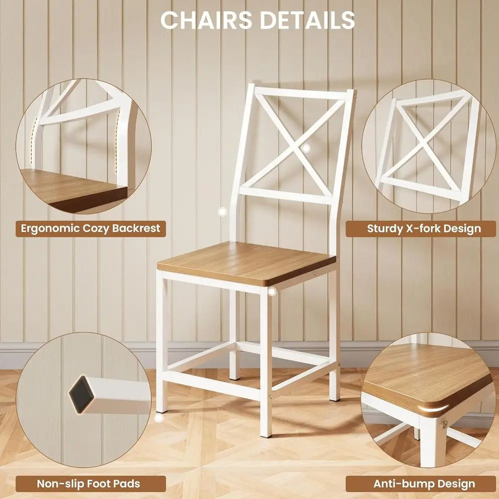 4-Person Round Kitchen Table with 4 Stools, 44.5 Drop Leaf Desk, Space-Saving Natural Wood Dining Set