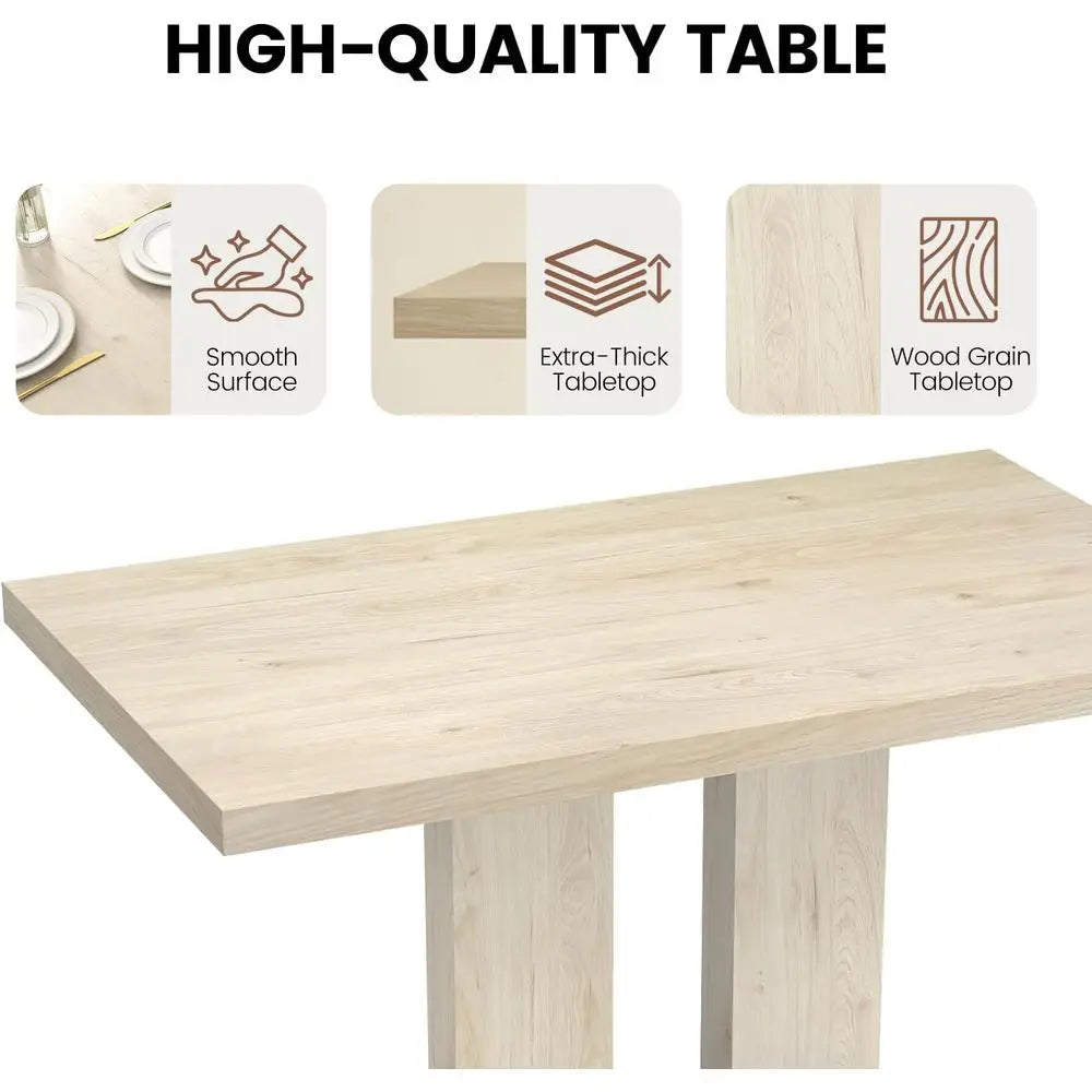 5-Piece Dining Set with 4 Upholstered Leather Chairs, 46 Pedestal Table, Modern Kitchen Furniture, Natural Finish