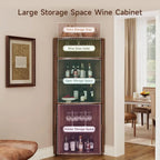72 Inch Tall LED-lit Bar Cabinet with Sliding Door, Wine Storage and Glass Holder for Dining or Living Room in Walnut Finish