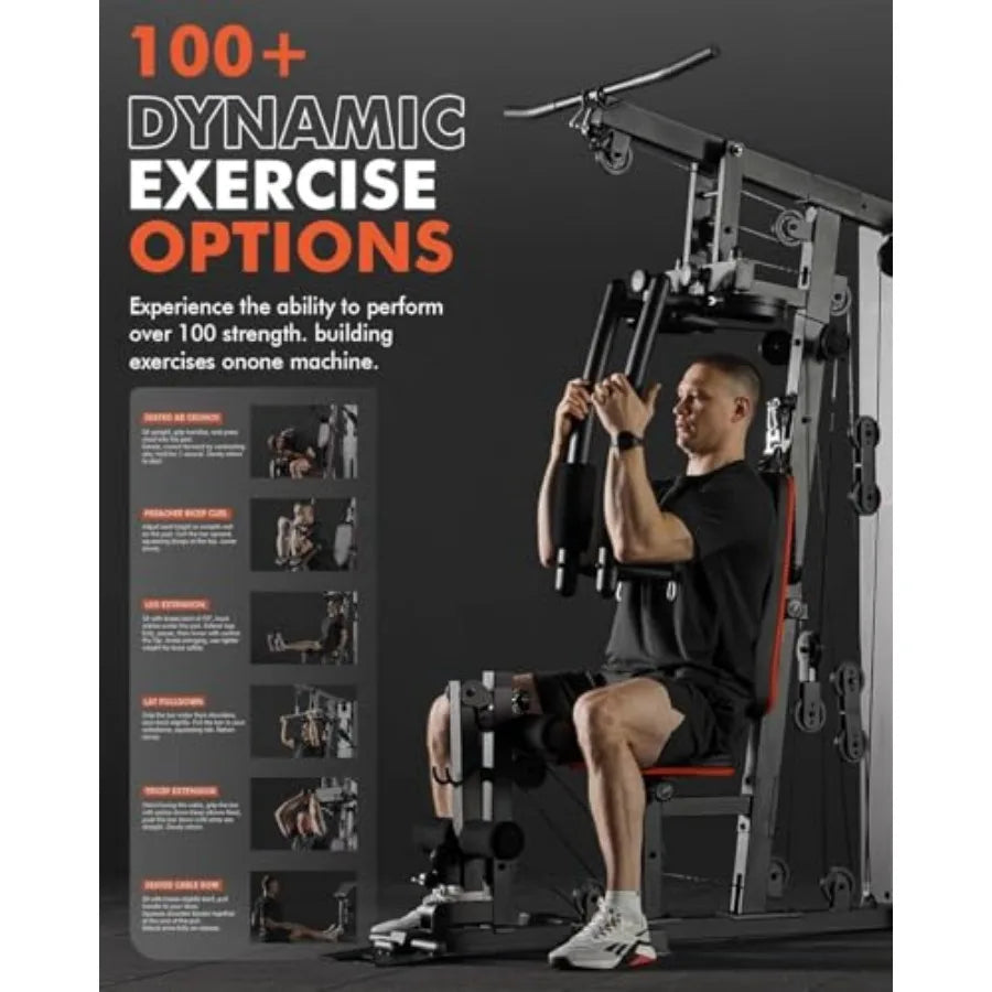 Home Gym, Workout Station with 50LBS Weight Stack, Multifunctional Home Gym Equipment, Exercise Equipment for Full Body Strengt
