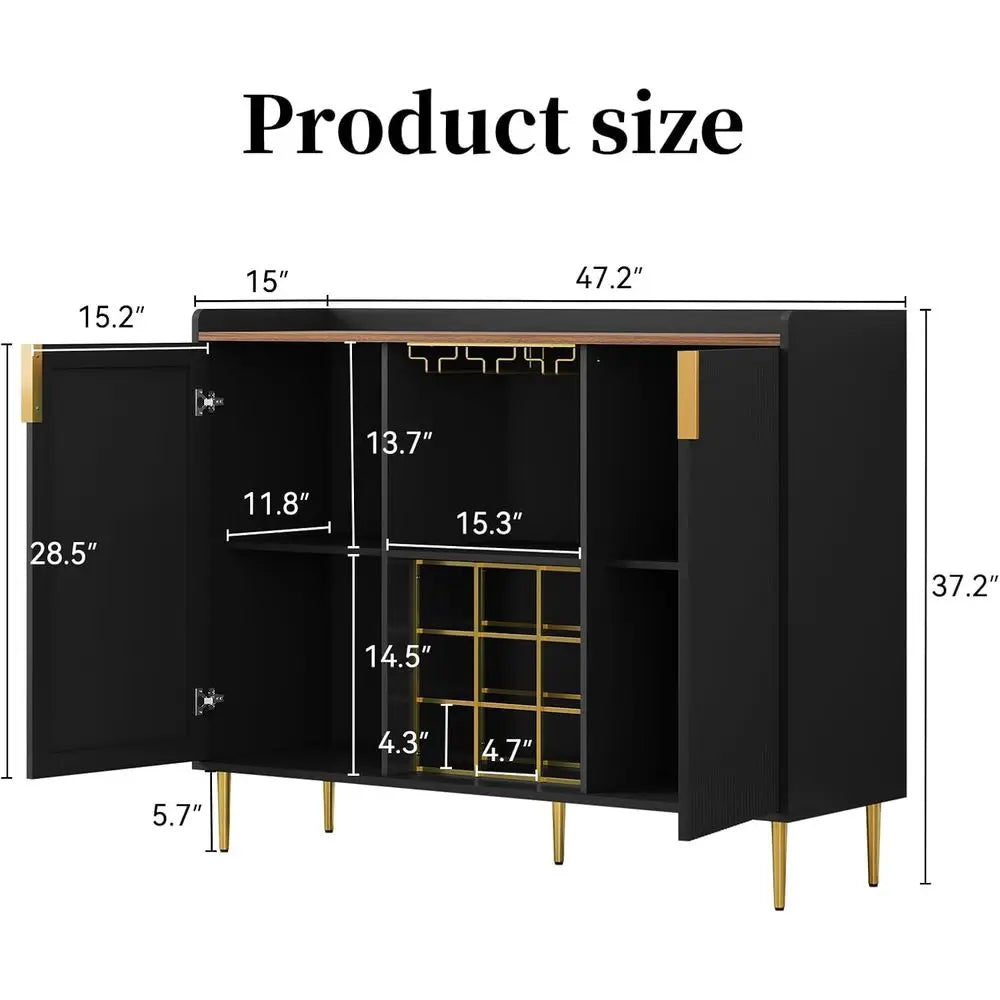 48 Wine Bar Cabinet with Luted Texture, Sideboard with Wine Rack and Glass Holder, Liquor Coffee Station with Storage for Kitche