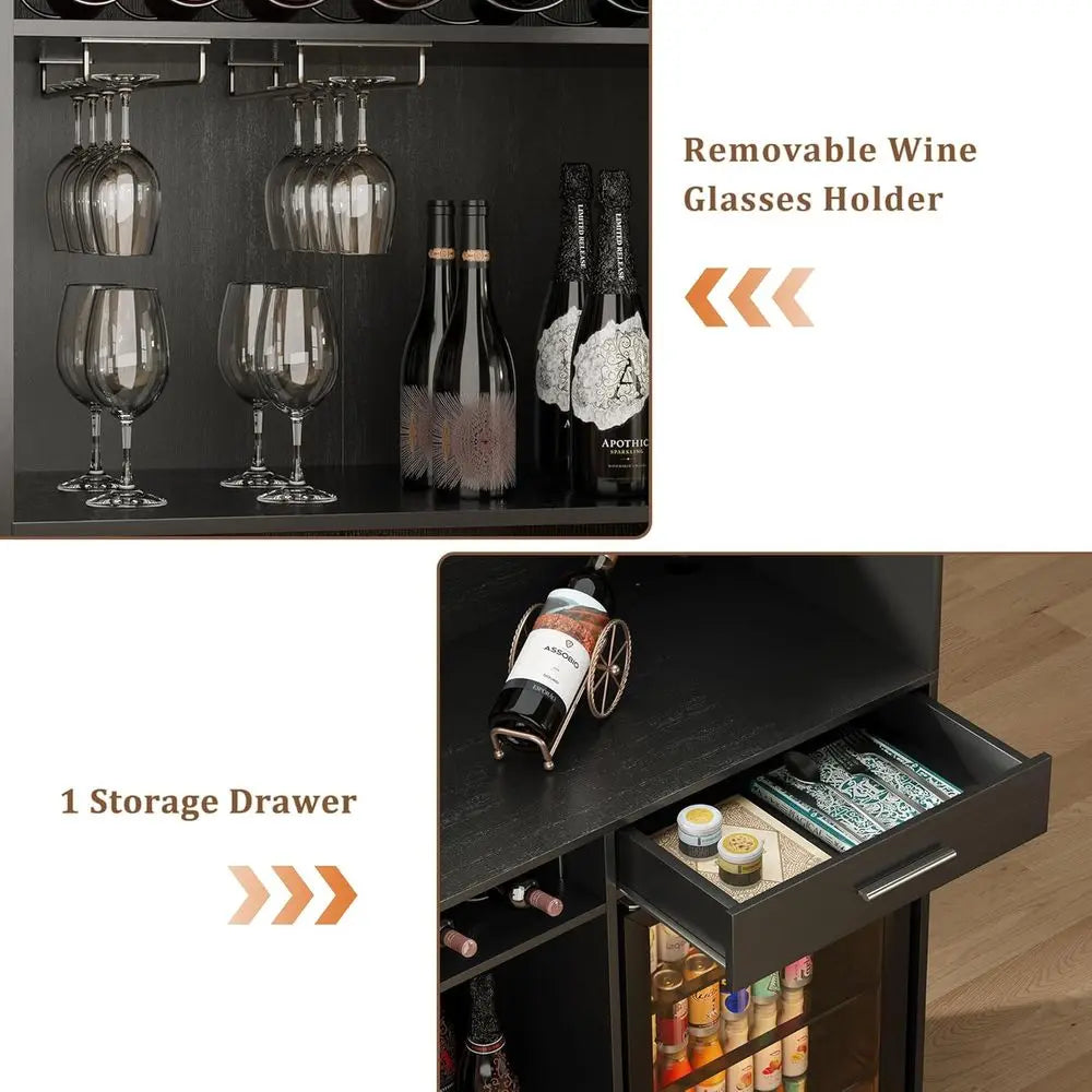 U-Shaped 4-Tier Wine Bar Cabinet with Power Outlet, Rack, and Glass Holder for Modern Home Storage in Living Room, Basement, or