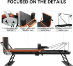 Foldable Pilates Reformer Machine, Studio Grade Pilates Equipment For Home Use and Gym Workout, Core Strength Training Fitness Station With Jump Board For Advanced And Beginner Users, Gray
