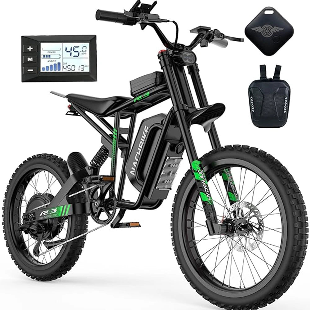 R3 45MPH Electric Dirt Bike 60V25Ah 1200Wh Battery 6000W Electric Bike Max 50Miles 19" Motorcycle Dual Hydraulic Brake