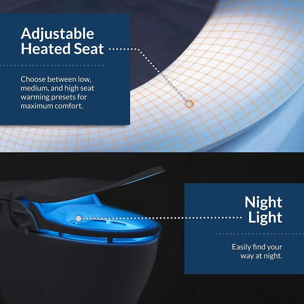 Slim Two Electric Bidet Toilet Seat Round, Warm Water, Heated Seat, Night Light, Front and Rear Wash, Wireless Remote Control, W
