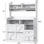 Storage Cabinet with Drawers, Charging Station, Coffee Bar, Wine Rack, White Wood Sideboard for Dining Room, 54.5 High