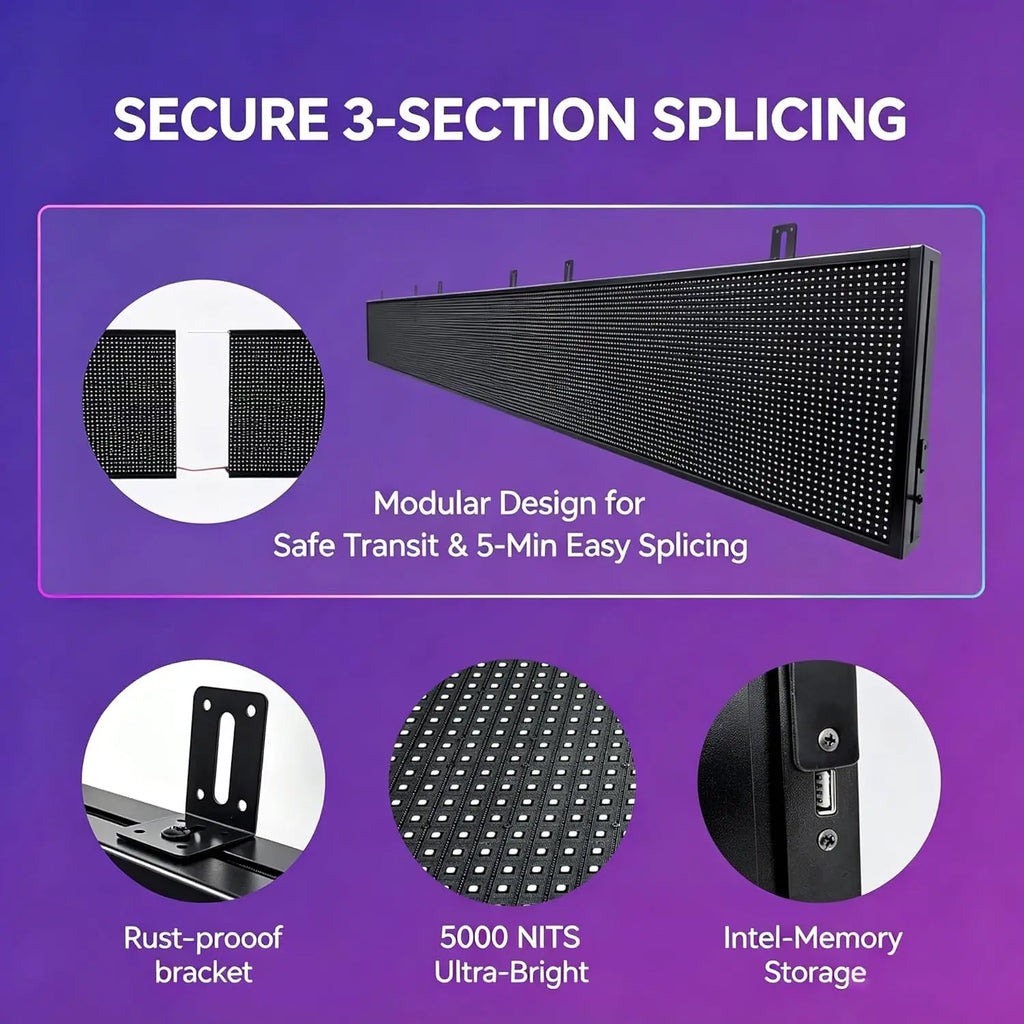 P10 Semi-Outdoor Programmable Scrolling LED Sign WiFi Control LED Digital Display Screen Message Board, RGB 115’’x14’’ Open Sign