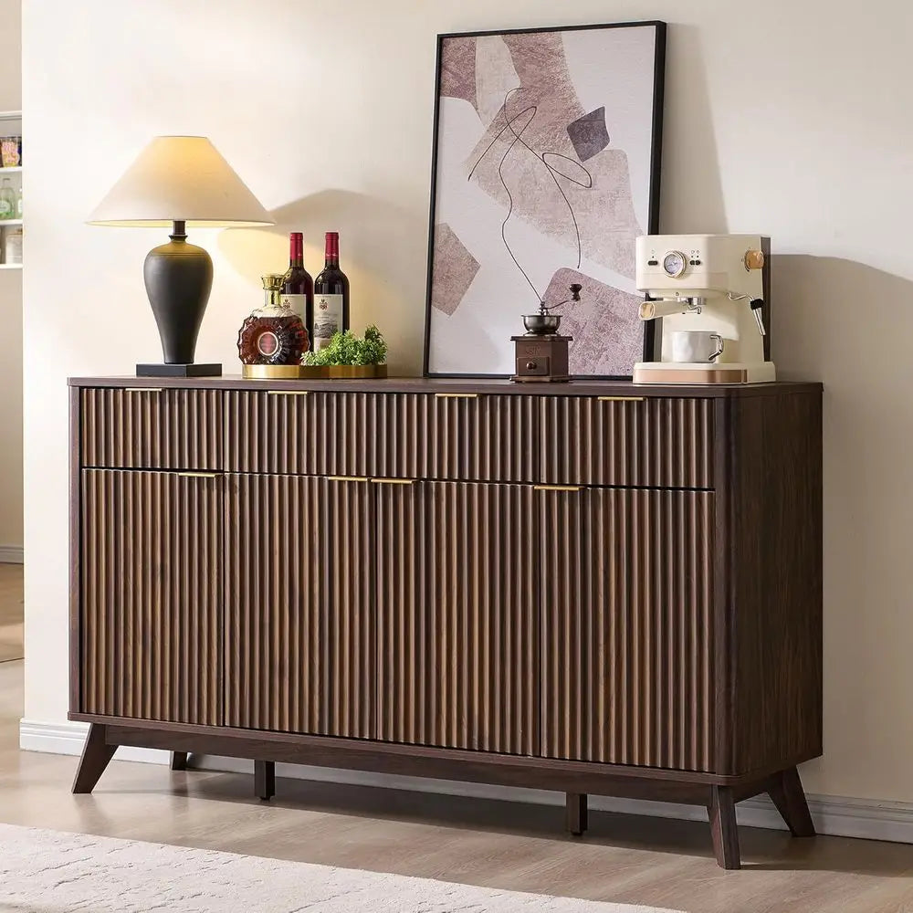 luted Buet Sideboard Cabinet with Storages, 60" Large ern Buet Table Coee Bar Wine Bar Storage Cabinet with 3 Ders & 4 Door Dini