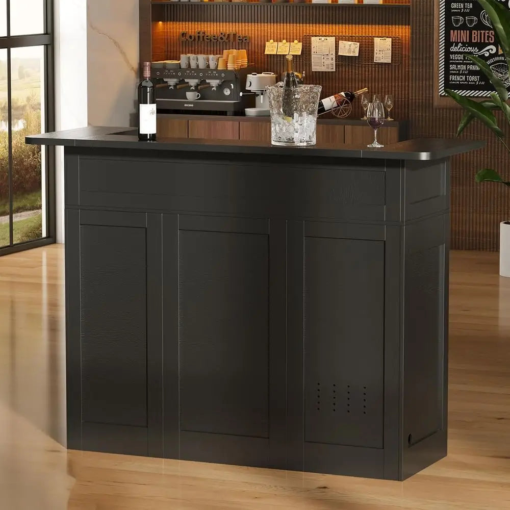 U-Shaped 4-Tier Wine Bar Cabinet with Power Outlet, Rack, and Glass Holder for Modern Home Storage in Living Room, Basement, or
