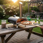 12 Inch Pizza Baker For Camping Backyard Garden, Dual Fuel Iron Spray Shell Built-in Thermometer Wood Pellet Propane Gas Oven Portable Cooking Device Black Shell Outdoor Culinary Equipment