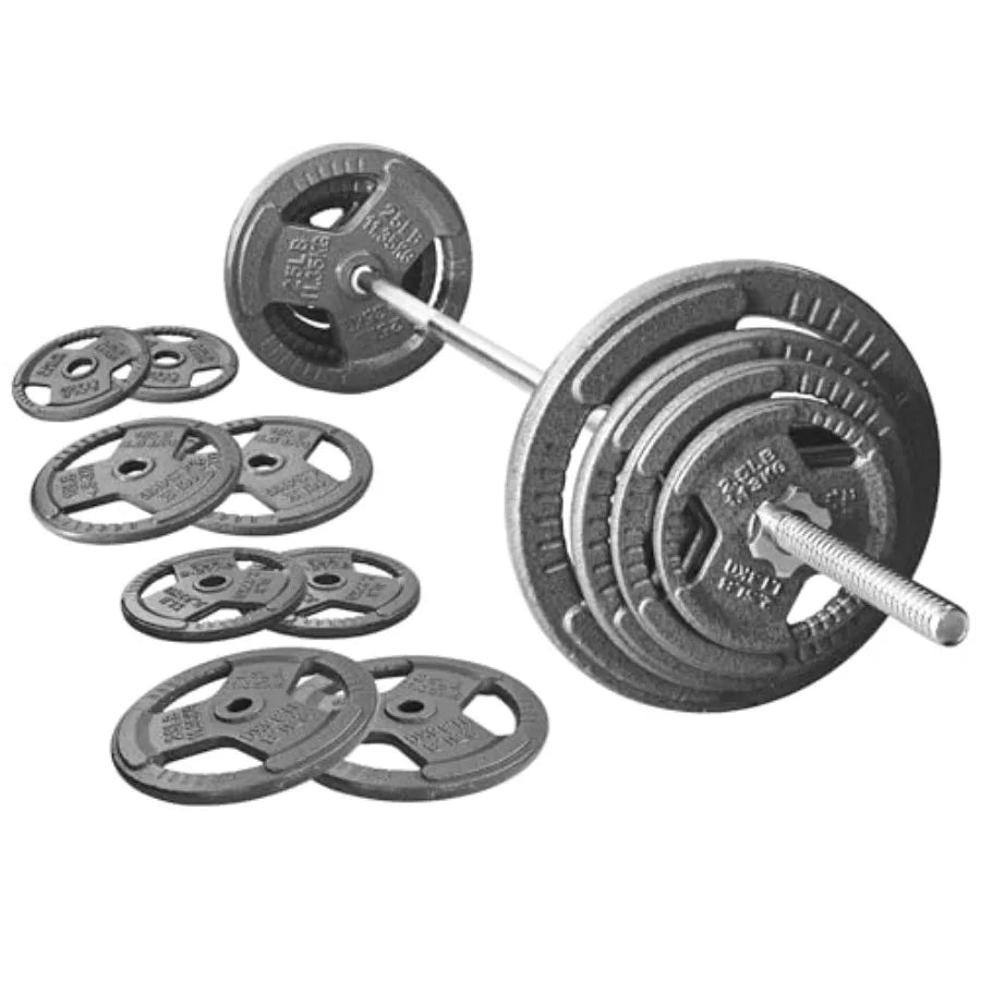 Cast Iron 1" Standard Weight Plates Including 5Feet Standard Barbell Bar and Star Locks, 95 Pounds Set 85 Lbs Plates + 10 Lbs B