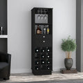 Contemporary Wine and Bar Cabinet with 12 Bottle Holders, 2 Drawers, Glass Rack, and Shelves, Black