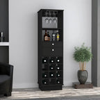 Contemporary Wine and Bar Cabinet with 12 Bottle Holders, 2 Drawers, Glass Rack, and Shelves, Black